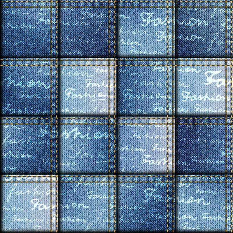 Patchwork of denim fabric. stock vector. Illustration of lettering ...