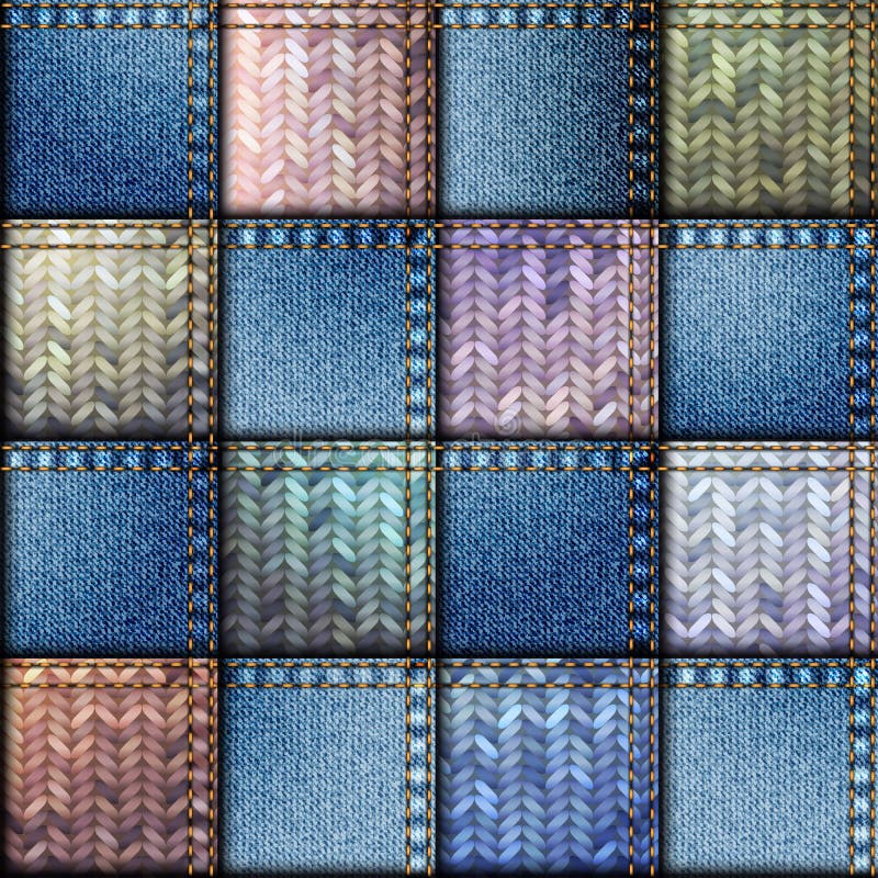 Patchwork of denim fabric stock vector. Illustration of sweater 58477300