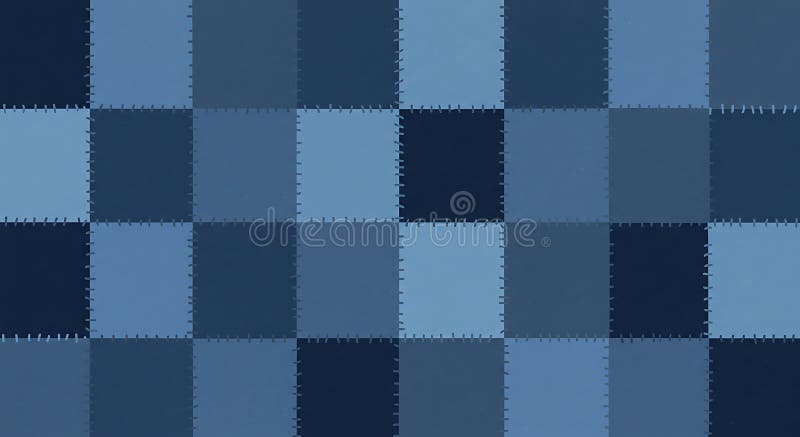 Patchwork design composed of interlocking square tiles in varying shades of blue. vector illustration