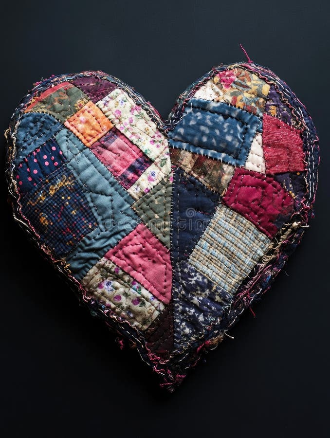 Patchwork heart on black background stock images