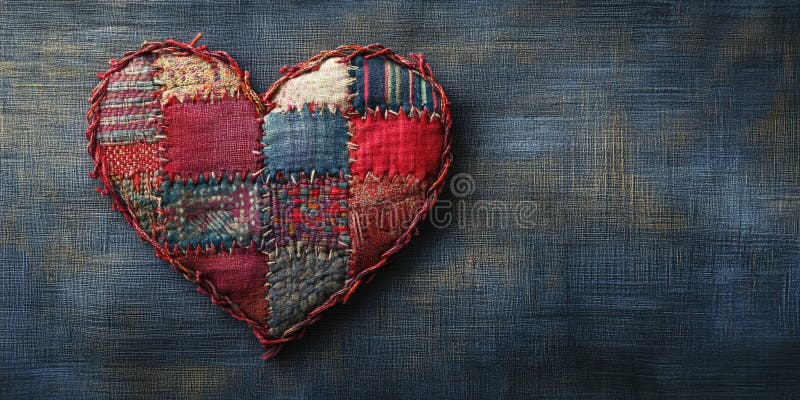 Patchwork heart on blue background royalty free stock images