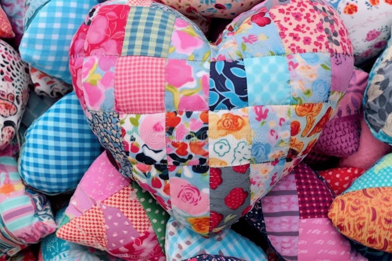 Patchwork heart made from pieces of fabric for Valentine's Day royalty free stock images