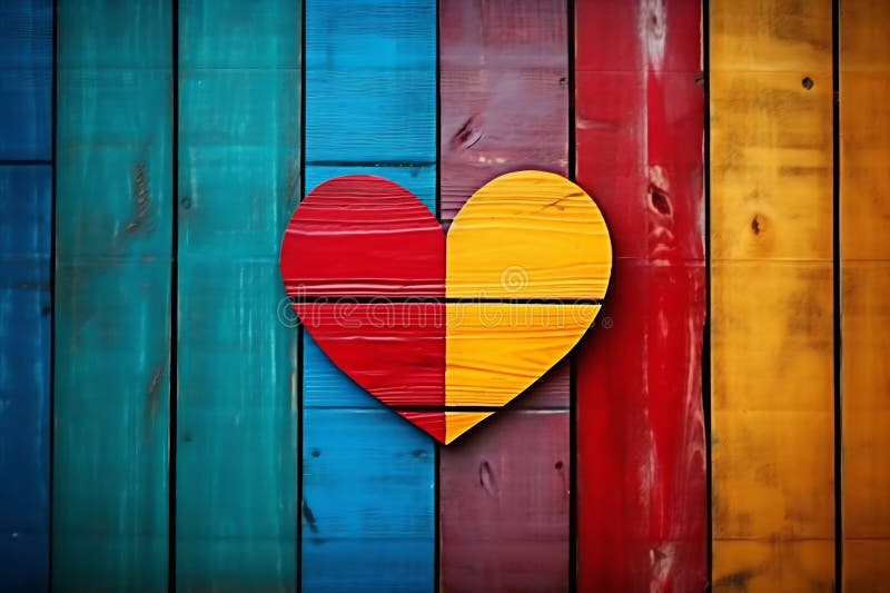 Patchwork Heart on Textured Wooden Panels stock photo