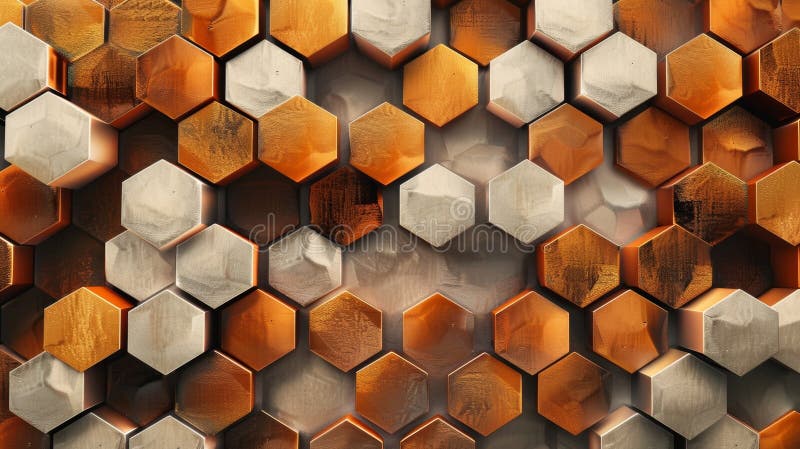 A patchwork of interconnected hexagons in warm shades of brown and orange royalty free stock photos