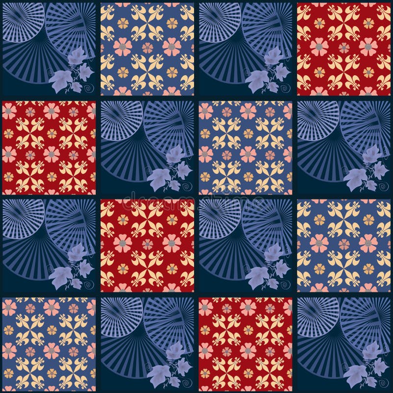 Patchwork Retro Checkered Floral Fabric Texture Pattern Background