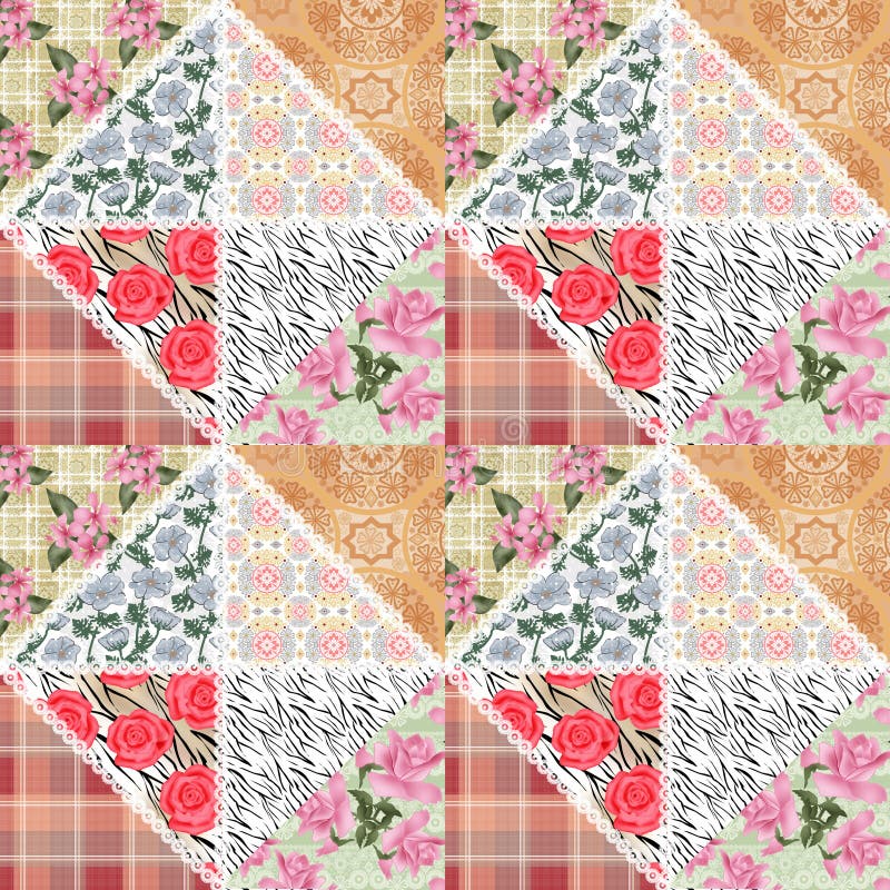 Patchwork Seamless Floral Pattern Fabric Stock Illustration