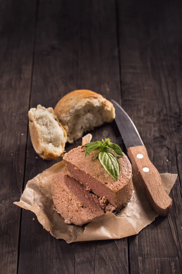Pate with bread and basil