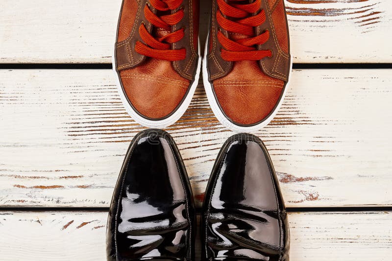 Patent-leather shoes and keds. - Stock Image - Everypixel