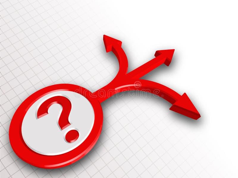 Question mark in red shows the arrows moving in an unknown direction. Strategic direction illustrations