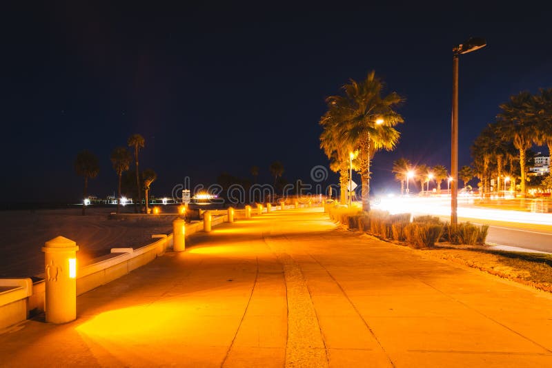 Path Along The Beach At Night In Clearwater Beach, Florida. Stock Image