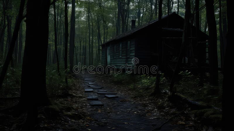 Path dark cabin vector illustration