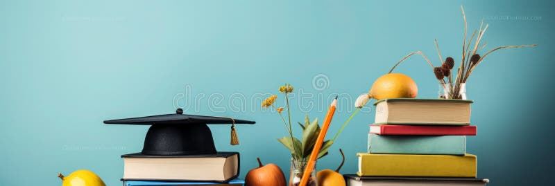 Path to Graduation Books Accessories Blue Background royalty free illustration