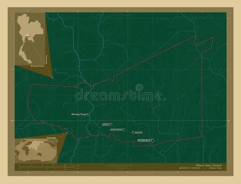 Pathum Thani, Thailand. Physical. Labelled Points of Cities Stock
