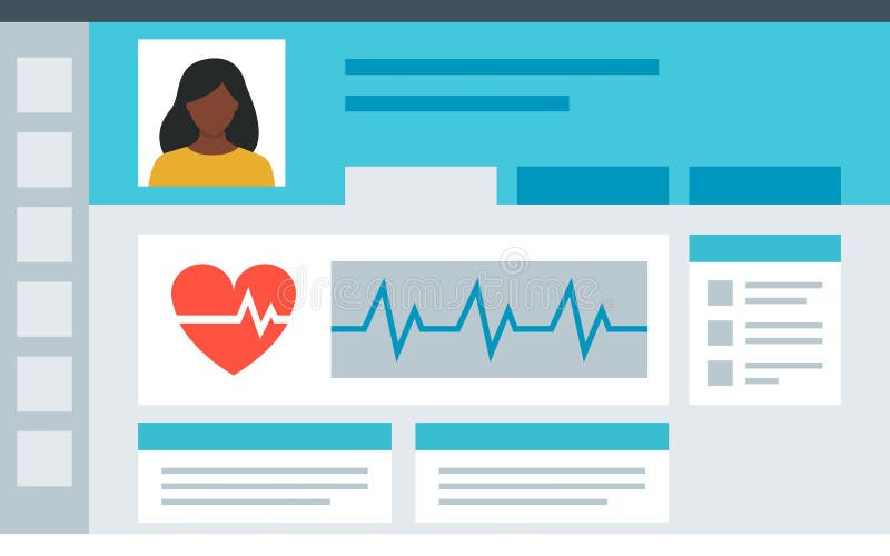 Patient electronic medical records on screen stock illustration