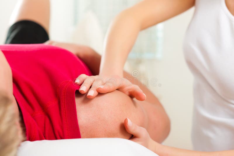 Patient at the physiotherapy doing physical exercises