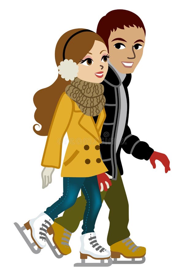 Patinaje de hielo joven de los pares, aislado stock de ilustración Patinaje de hielo joven de los pares, aislado stock de ilustración