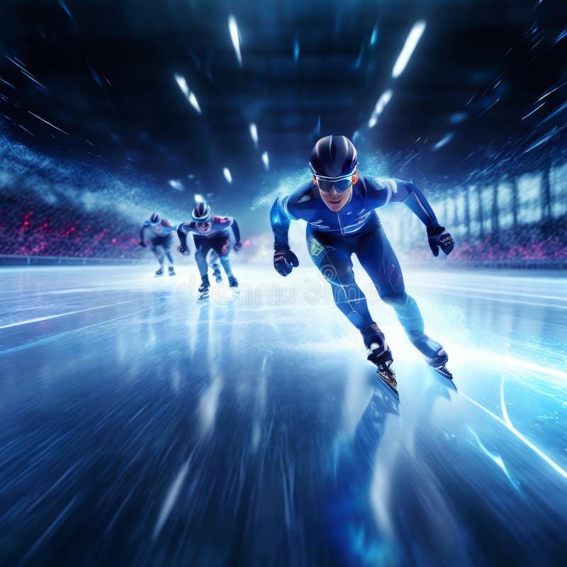 speed skating a scene where speed skaters race on a track made of frozen lightning leaving str. speed skating a scene where speed skaters race on a track made of frozen lightning leaving str
