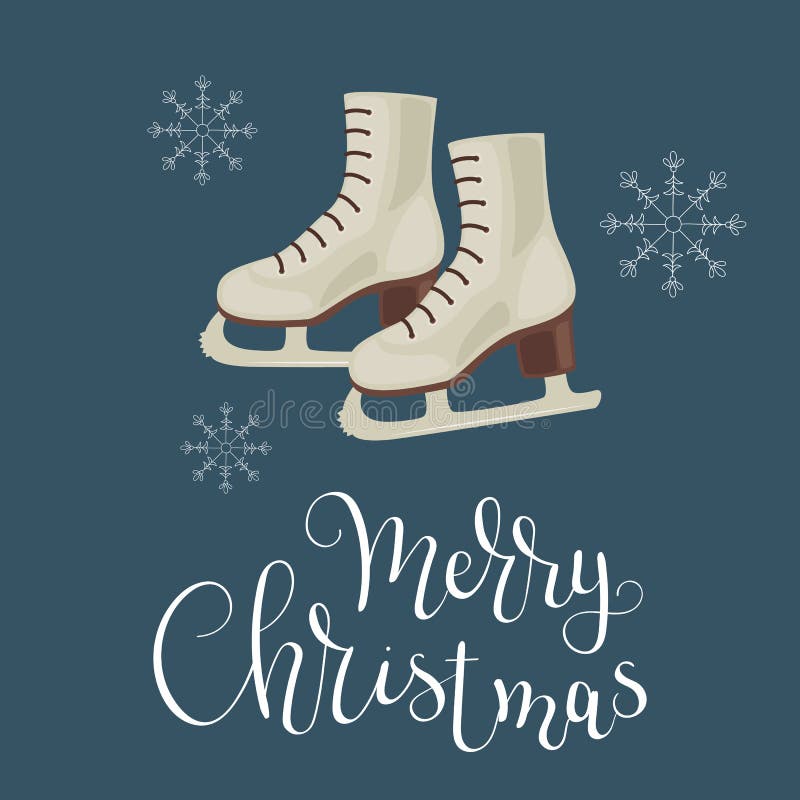 Patines de hielo blancos con los copos de nieve stock de ilustración