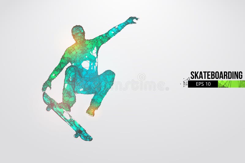 Skateboarding. Abstract silhouette of a wireframe skateboarder from particles on the white background. Convenient organization of eps file. Vector illustartion. Thanks for watching. Skateboarding. Abstract silhouette of a wireframe skateboarder from particles on the white background. Convenient organization of eps file. Vector illustartion. Thanks for watching