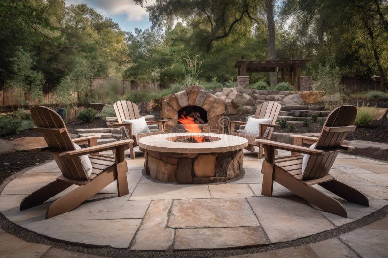 A Patio with a Stone Fire Pit and Plush Lounge Chairs Stock Image Image of atmosphere, leisure