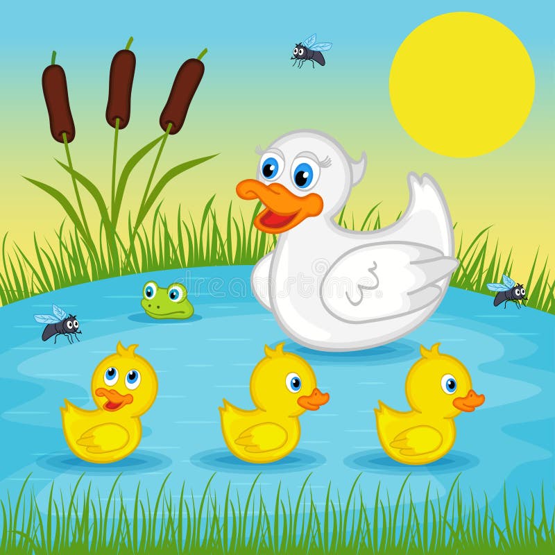 Pato de la madre con los anadones en el lago stock de ilustración Pato de la madre con los anadones en el lago stock de ilustración