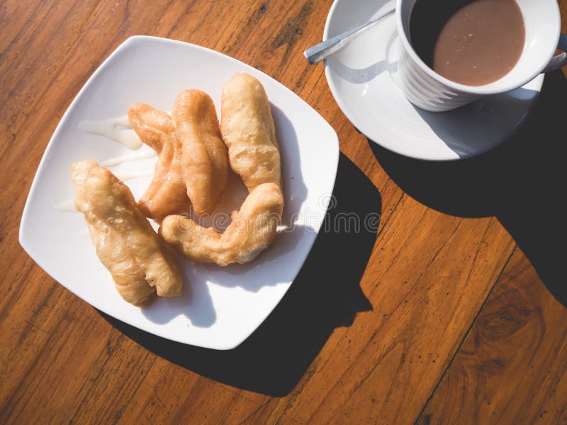 Patongko or Deep Fried Dough Stick Morning Set. Stock Image Image of