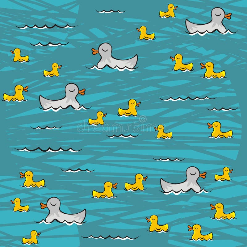 Patos amarillos que nadan en el seamle del lago de la turquesa libre illustration Patos amarillos que nadan en el seamle del lago de la turquesa libre illustration
