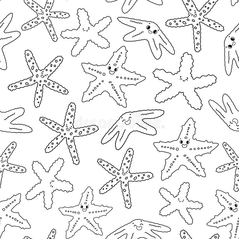 Patrón De Dibujos Animados De Contorno Vectorial Sin Fisuras De Estrellas  De Mar. Estrella De Mar Sonriente Con Ojos. Garabato De Ilustración del  Vector - Ilustración de asteroides, garabato: 212067008