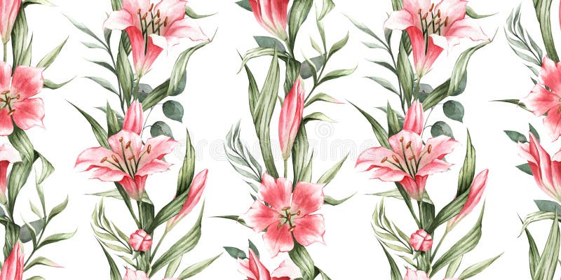 Patrón De Primavera Con Azucenas Rosas Y Hojas Verdes Dispuestas En Franjas Verticales. Ideal Para Papeles De Pared Textiles Decor Stock de ilustración - Ilustración de papel, retro: 210457009 Patrón De Primavera Con Azucenas Rosas Y Hojas Verdes Dispuestas En Franjas Verticales. Ideal Para Papeles De Pared Textiles Decor Stock de ilustración - Ilustración de papel, retro: 210457009