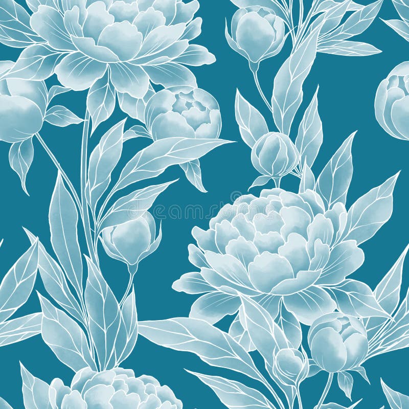 Patrón Floral Sin Costura De Peonías Azules. Flores Vintage De Estilo  Oriental Stock de ilustración - Ilustración de textura, ramo: 236891361