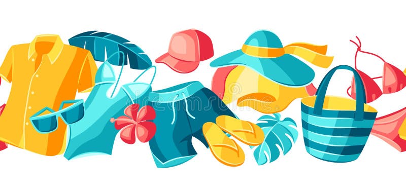 Patrón Sin Con De Playa Y Trajes De Baño. Ropa Y Accesorios De Verano. Ilustración del Vector - Ilustración de playa, 213472161