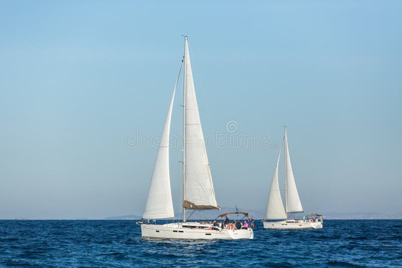 PATRAS, GREECE - CIRCA Unidentified sailboats participate in sailing regatta royalty free stock photo PATRAS, GREECE - CIRCA Unidentified sailboats participate in sailing regatta royalty free stock photo