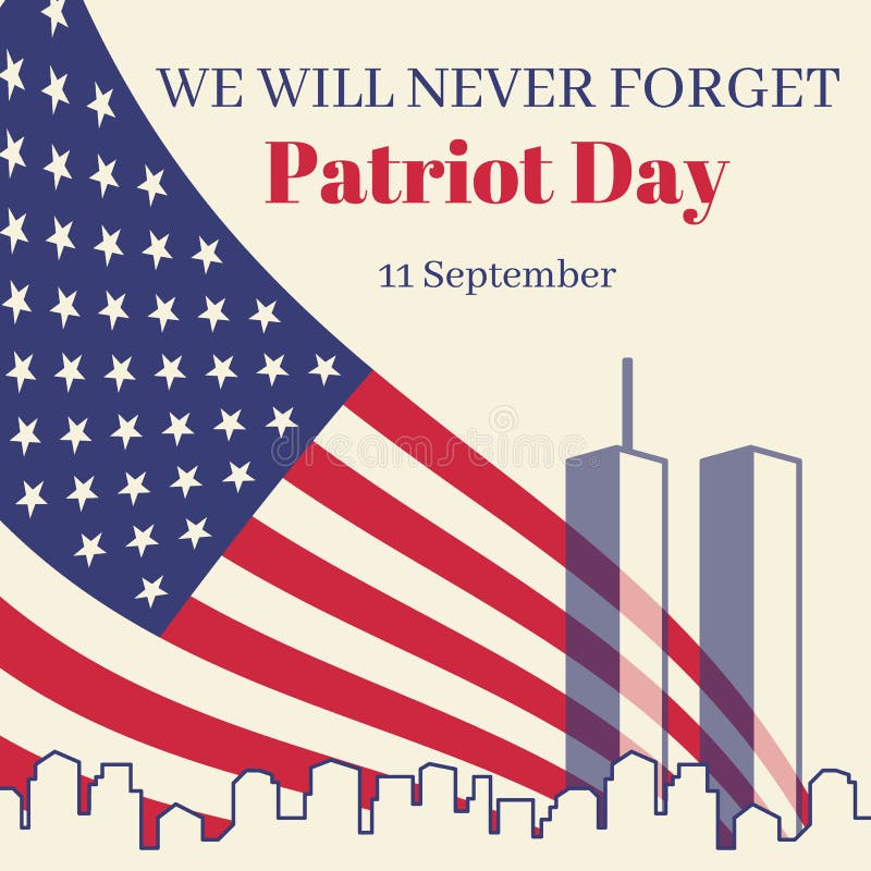 Patriotdag in de vierkante banner van de V.S. Kaart met de Amerikaanse vlag en het eraan herinneren van inschrijvingen Het silhou stock illustratie Patriotdag in de vierkante banner van de V.S. Kaart met de Amerikaanse vlag en het eraan herinneren van inschrijvingen Het silhou stock illustratie