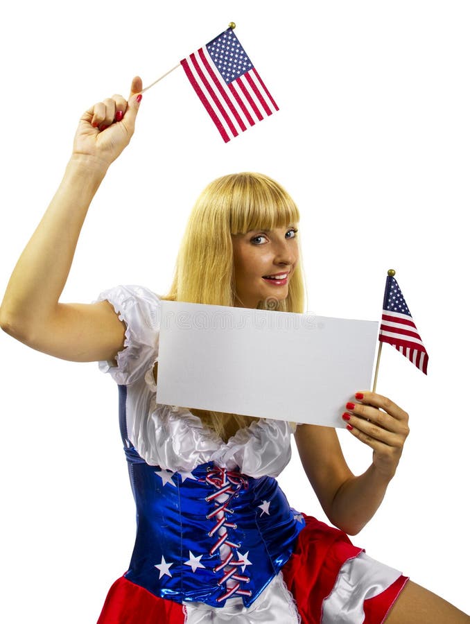 Patriotic American Girl with Two Flags Stock Image Image of independence, flag 25558407