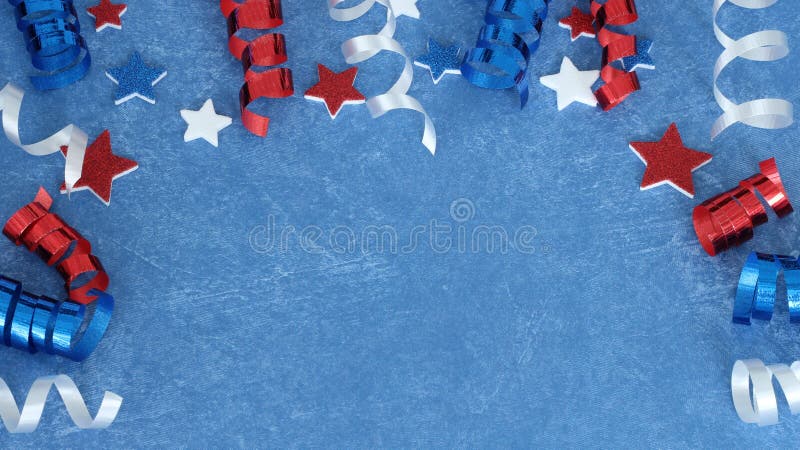 Red white and blue stars and ribbon on blue background