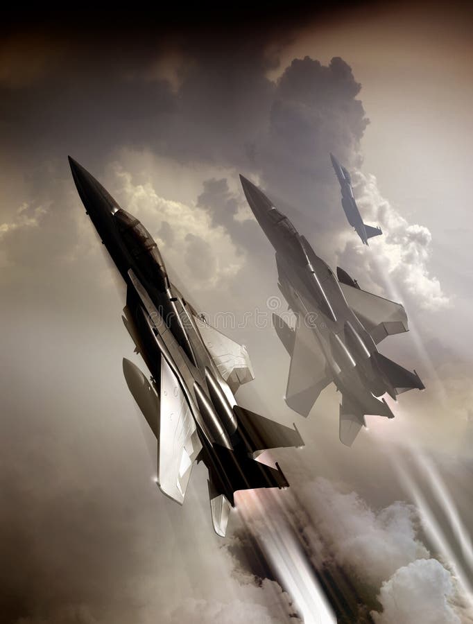 Patrol of fighters f15 flying high stock illustration Patrol of fighters f15 flying high stock illustration