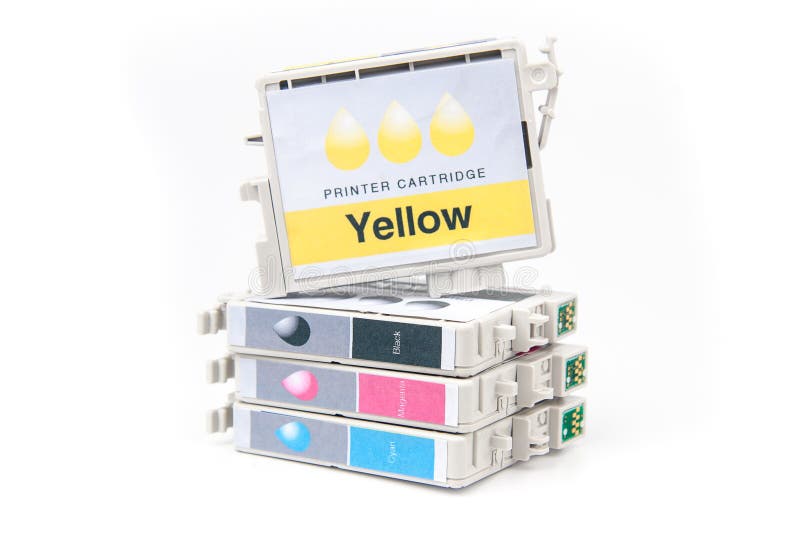 Cartridges for colour inkjet printer isolated on white. Cartridges for colour inkjet printer isolated on white