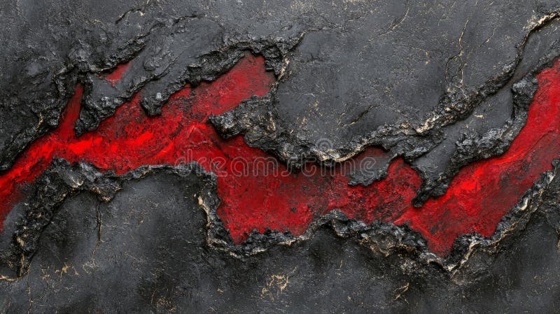 Patrones de textura resquebrajados abstractos, negros y rojos, parecidos a superficies rajadas o fracturas geológicas que combinan stock de ilustración