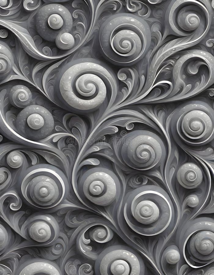 Patrones y texturas de giro grises intrincados que se asemejan a una obra de arte de estilo barroco, ai generativo.