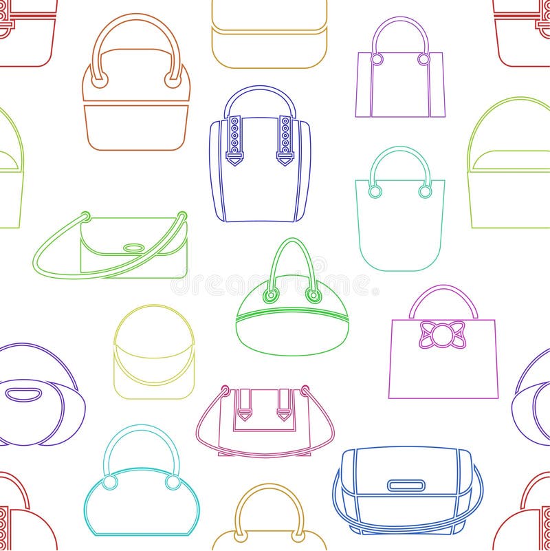 Patroon van diverse modieuze vrouwens handtassen verschillende kleuren lineaire stijl Vector illustratie stock illustratie Patroon van diverse modieuze vrouwens handtassen verschillende kleuren lineaire stijl Vector illustratie stock illustratie