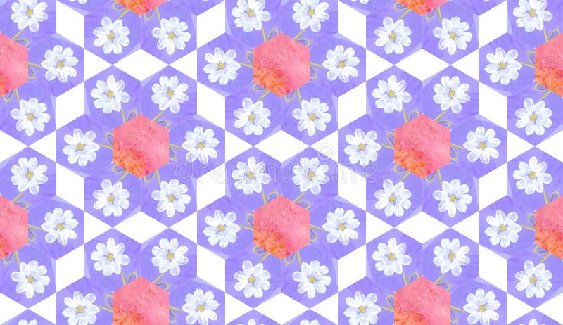 Patroon van het waterverf het naadloze lapwerk met witte bloemen stock illustratie Patroon van het waterverf het naadloze lapwerk met witte bloemen stock illustratie