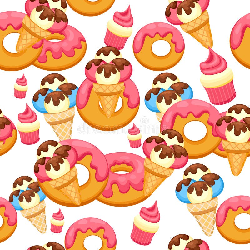 Patroonroomijs en doughnut met roze glans vectorillustratie eps 10 Achtergrond van het Roomijsdessert van de textuurvanille royalty-vrije illustratie Patroonroomijs en doughnut met roze glans vectorillustratie eps 10 Achtergrond van het Roomijsdessert van de textuurvanille royalty-vrije illustratie
