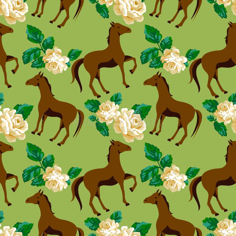 Patrón floral sin fisuras con caballos y rosas bonitas libre illustration Patrón floral sin fisuras con caballos y rosas bonitas libre illustration