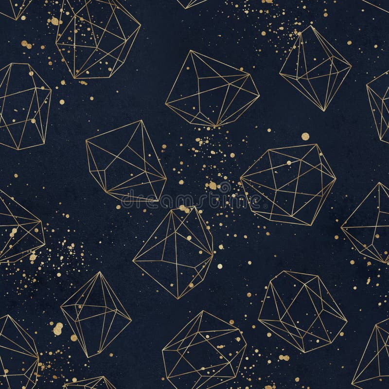 Patrón geométrico sin inconvenientes en el fondo marino con salpicaduras de pintura Formas geométricas poligonales de oro abstrac