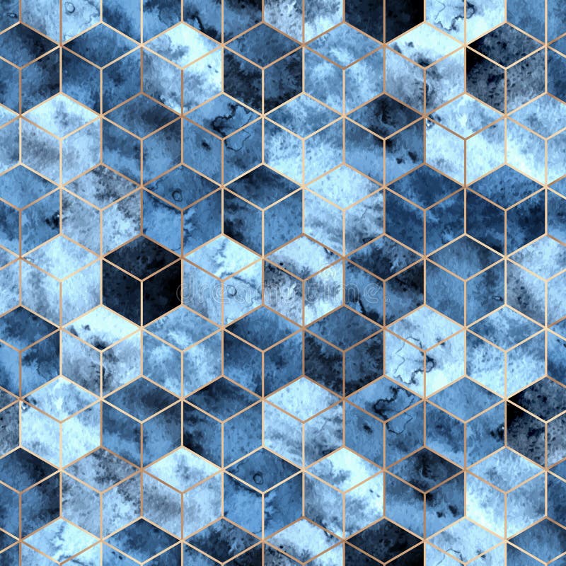Patrón geométrico transparente con polígonos de color oro y azul. fondo hexagonal abstracto libre illustration