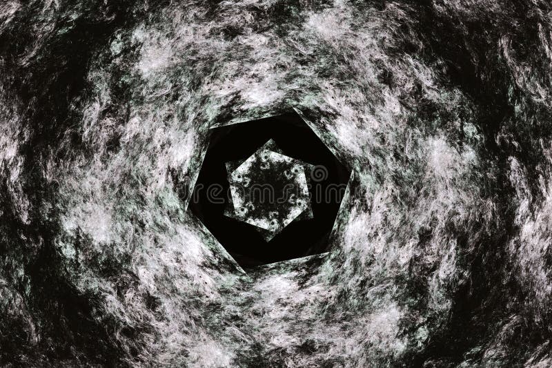 Patrón redondo rosa gris de trazos torcidos en un fondo negro. stock de ilustración
