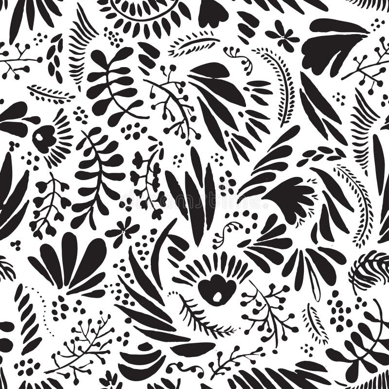 Patrón transparente, repetible en blanco y negro abstracto, elementos abstractos florales sobre fondo blanco en un hermoso patrón ilustración del vector Patrón transparente, repetible en blanco y negro abstracto, elementos abstractos florales sobre fondo blanco en un hermoso patrón ilustración del vector