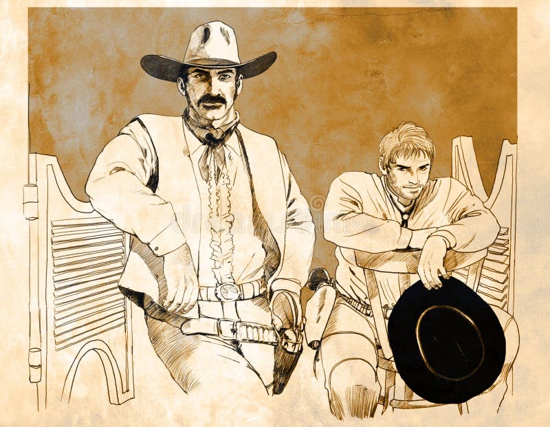 Patt Garrett and Billy the Kid Stock Illustration - Illustration of