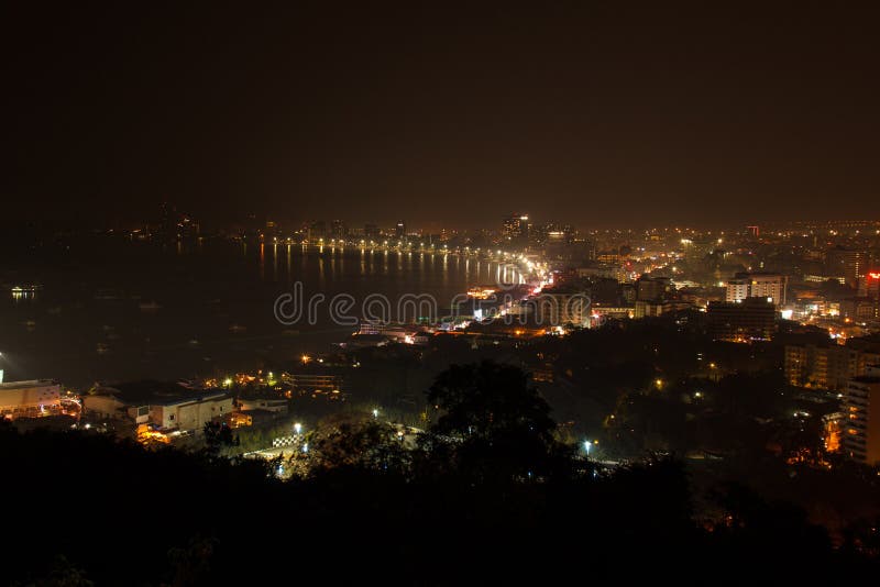 Pattaya City and Pattaya Beach night view stock photo Pattaya City and Pattaya Beach night view stock photo