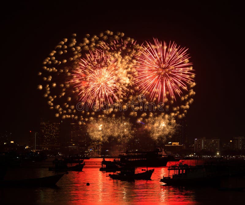 Pattaya International Fireworks Festival Stock Photo Image of city